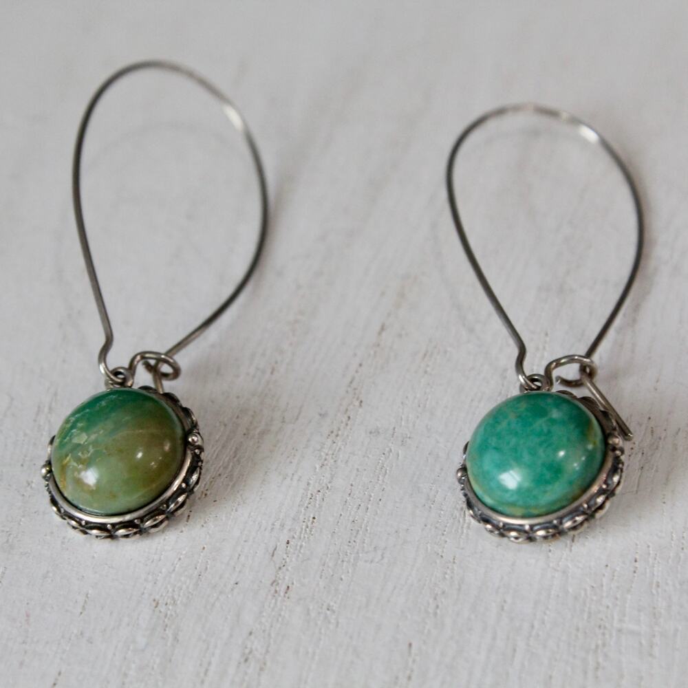 Handcrafted Boho Sterling Silver 925 & African Turquoise Jasper Dangle Earrings